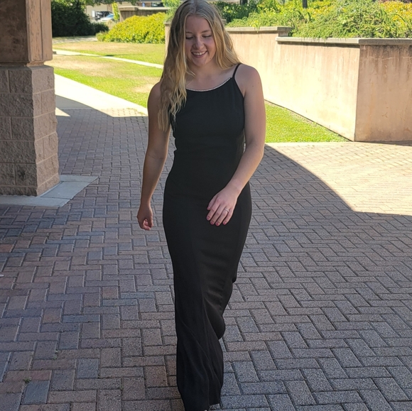 Vintage Gunnie Sax Jessica McClintock Crystal embellished Black Maxi Dress SZ 6 - Picture 15 of 16